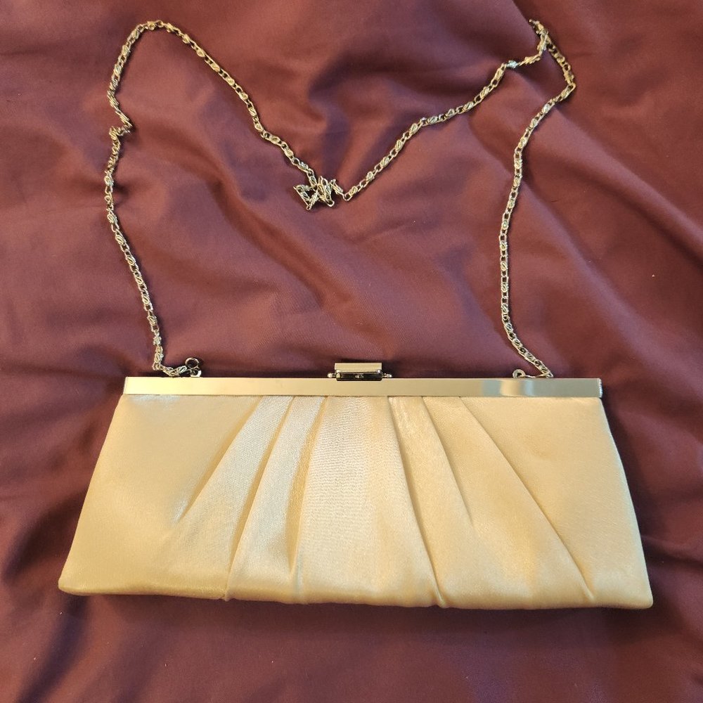 Elegant Pleated Cream Satin Clutch Evening Bag